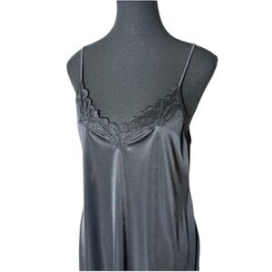 F.I.T. FIGURE IMPROVING TECHNOLOGY Black Satin Lace Slip Dress Chemise Sz Large